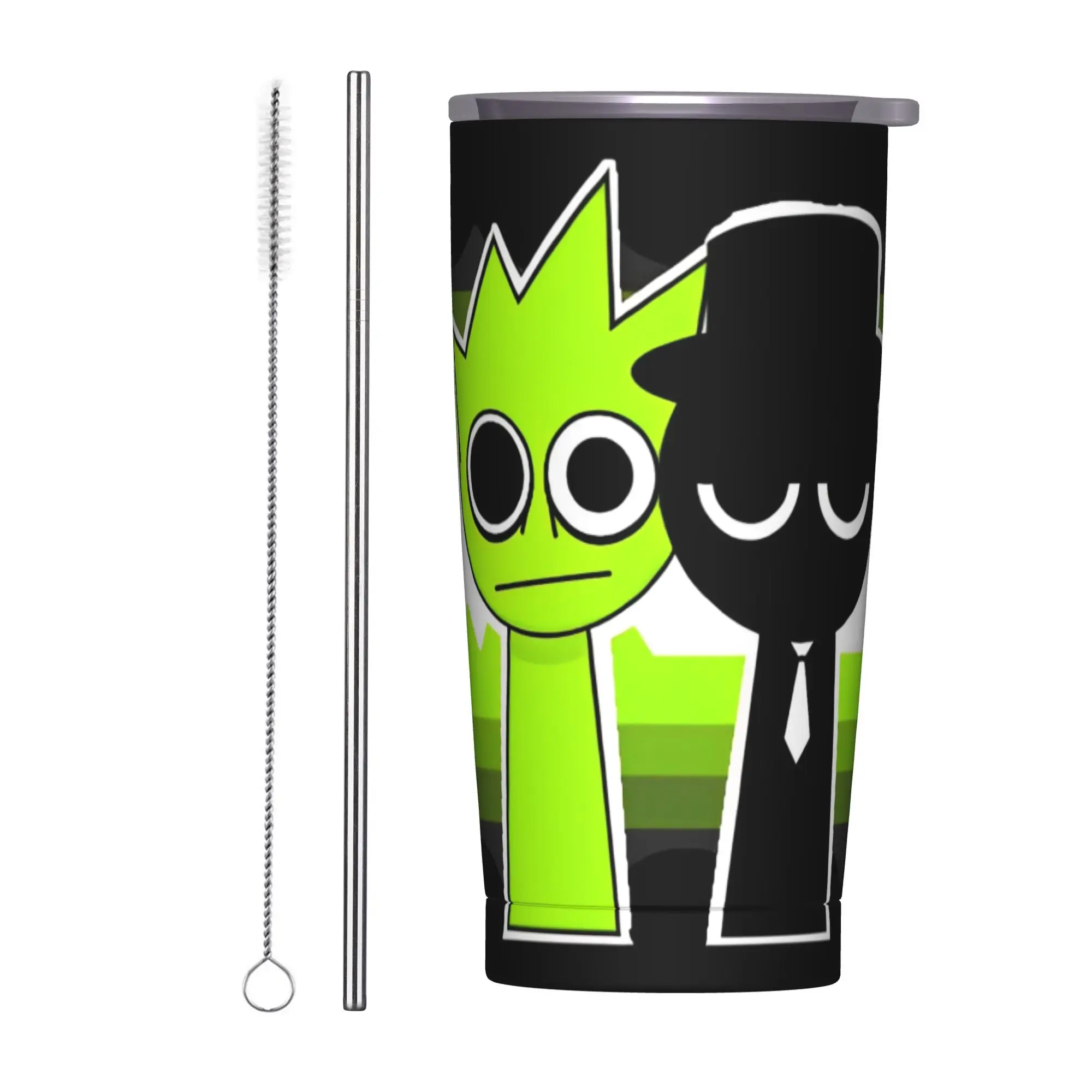 Sprunki Cartoon Anime Tumbler Vacuum Insulated  Thermal Cup with Lid Straw Office Home Mug Water Bottle
