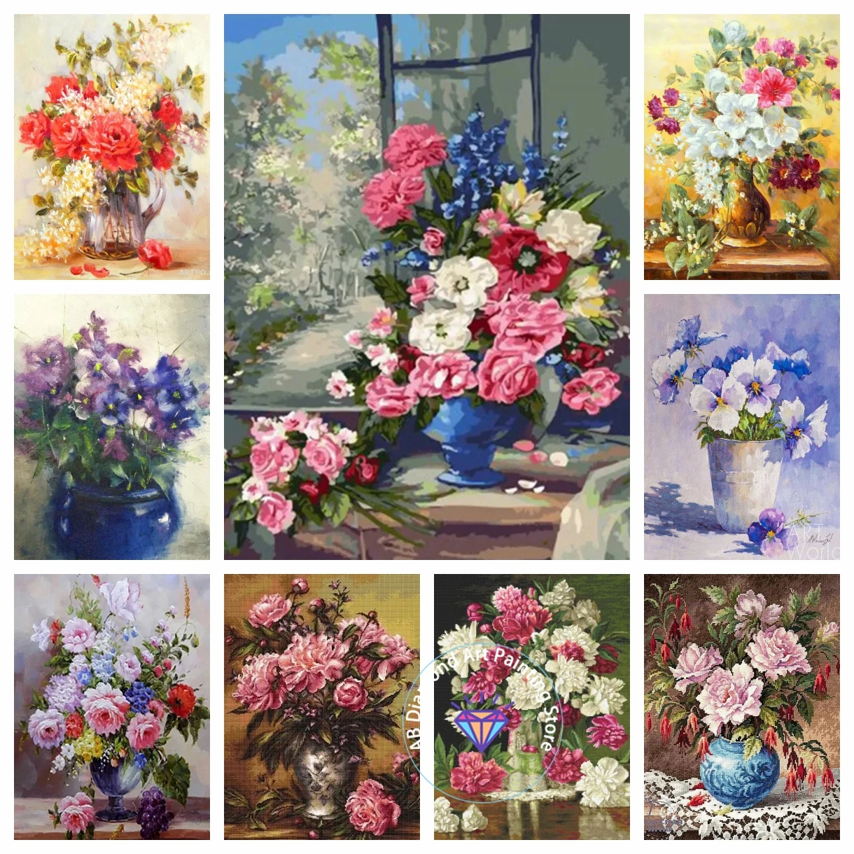 

Flower DIY AB Diamond Painting Colorful Beautiful Flowers Mosaic New Embroidery Cross Stitch Home Decor Children's Gift Crafts