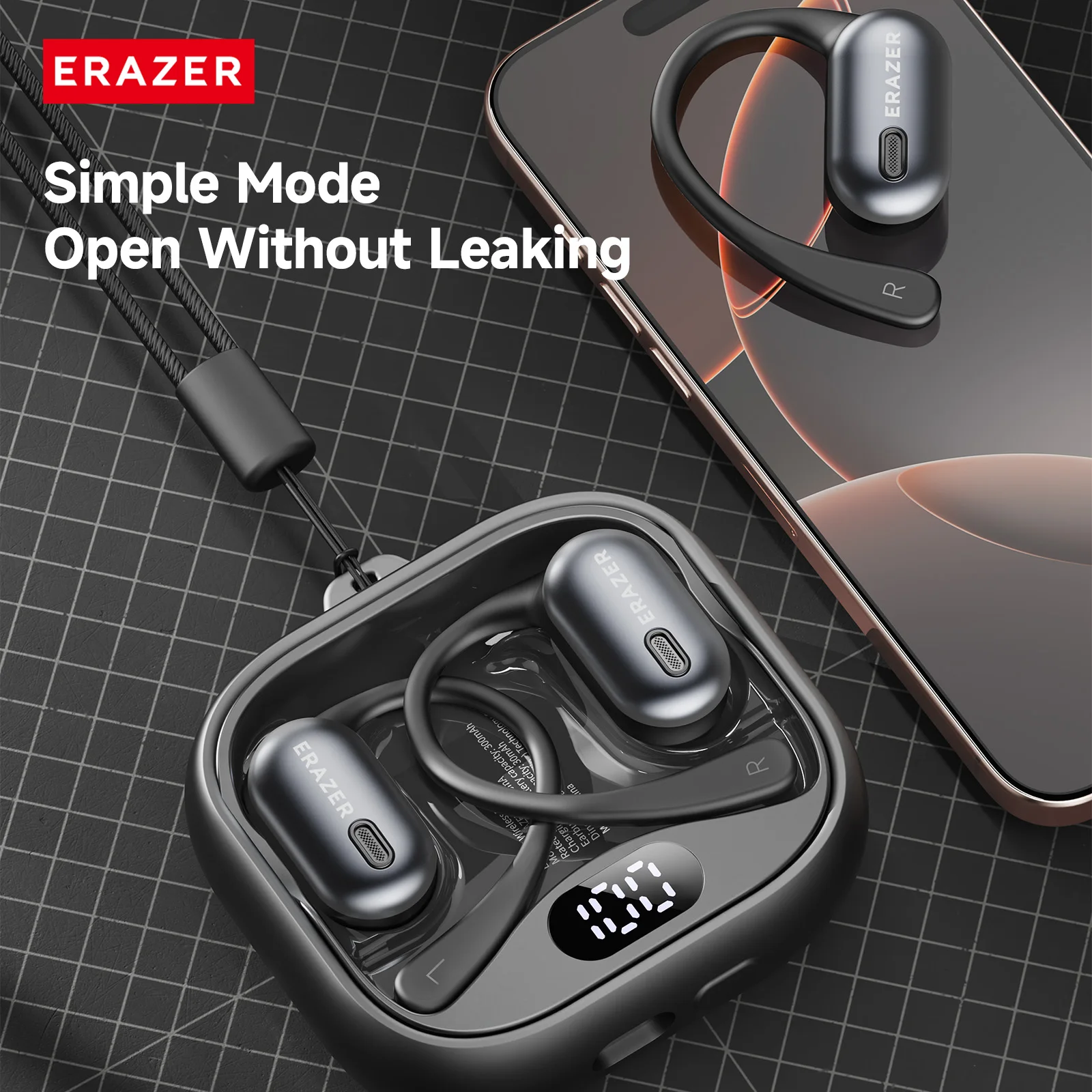 [Bluetooth V6.0] ERAZER XF53 Bluetooth Wireless Earphones Open Sports Headphones AI Translator Earbuds Soft EarHook Not-in-Ear