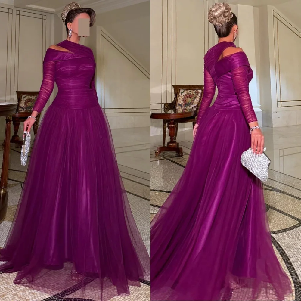 

Customized Classic Modern Style Retro Tulle Pleat Criss-Cross A-line Boat Neck Long Dresses Bespoke Occasion Dresses Exquisite