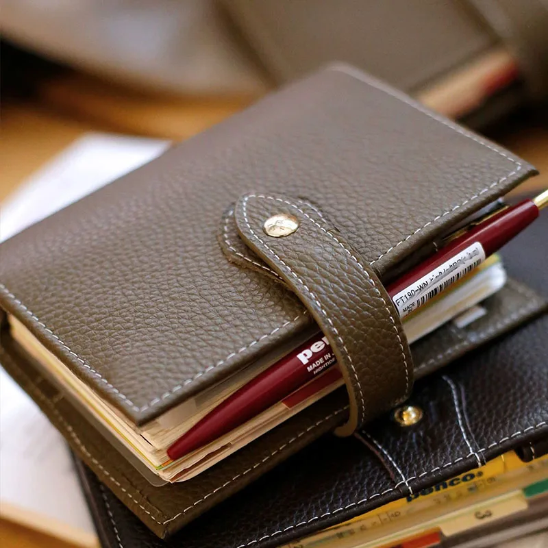 2.0 Pocket Size Rings Planner Genuine Pebbled Grain Leather A7 Notebook Agenda Organizer Diary Sketchbook