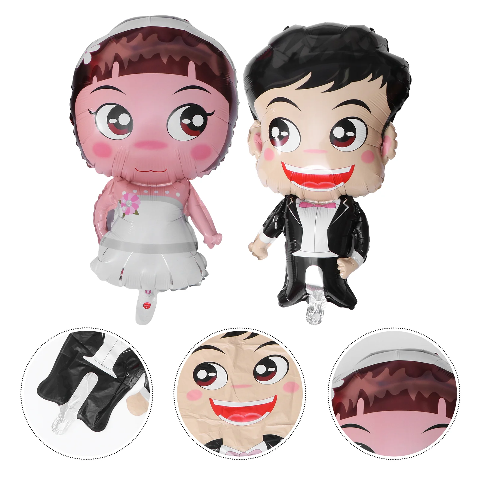 Toyvian 2pcs Large Size Cartoon Foil Balloons for Wedding Decoration (Bride and Groom)