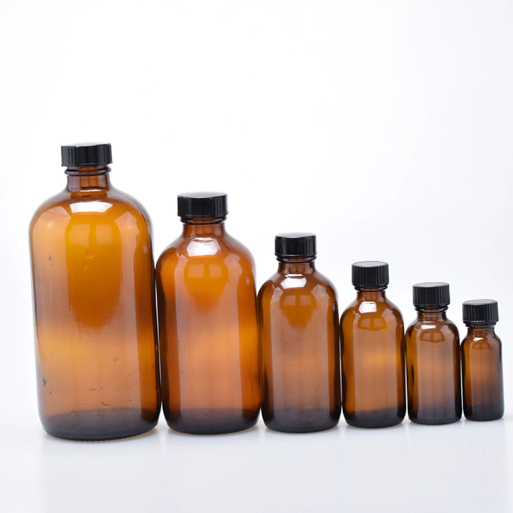 

4 Pcs Bottles Brown Glass Storage with Lids Containers for Liquids Round Juice Small Travel