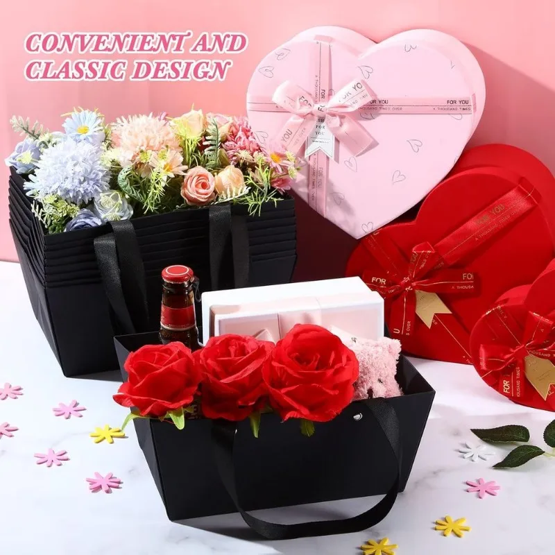 Cestas de Regalo de Papel Kraft Impermeables de 9.8 X 6.5 X 4.3'' con Asas, Paquete de 5 Vacías para Bodas, Fiestas, Navidad, San Valentín