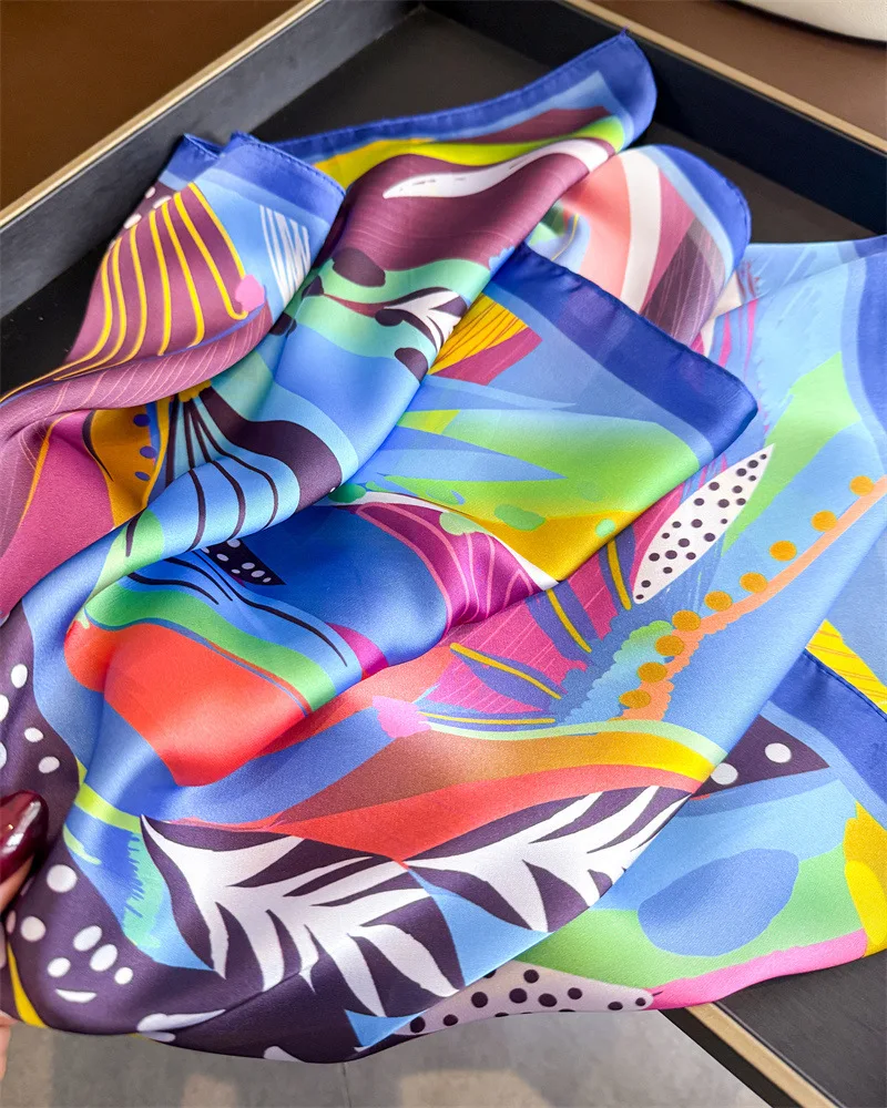 70x70cm Bedruckter Seidenschal für Damen, Weiches Satin-Halstuch, Haarband, Büro-Hijab, Kopftuch, Taschenband, Geschenk – Detail 9
