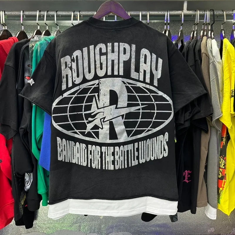 Rough Pink Skeleton Print T-shirts Men Women  Hot Drill Letters Black Hip Hop Oversized T Shirt