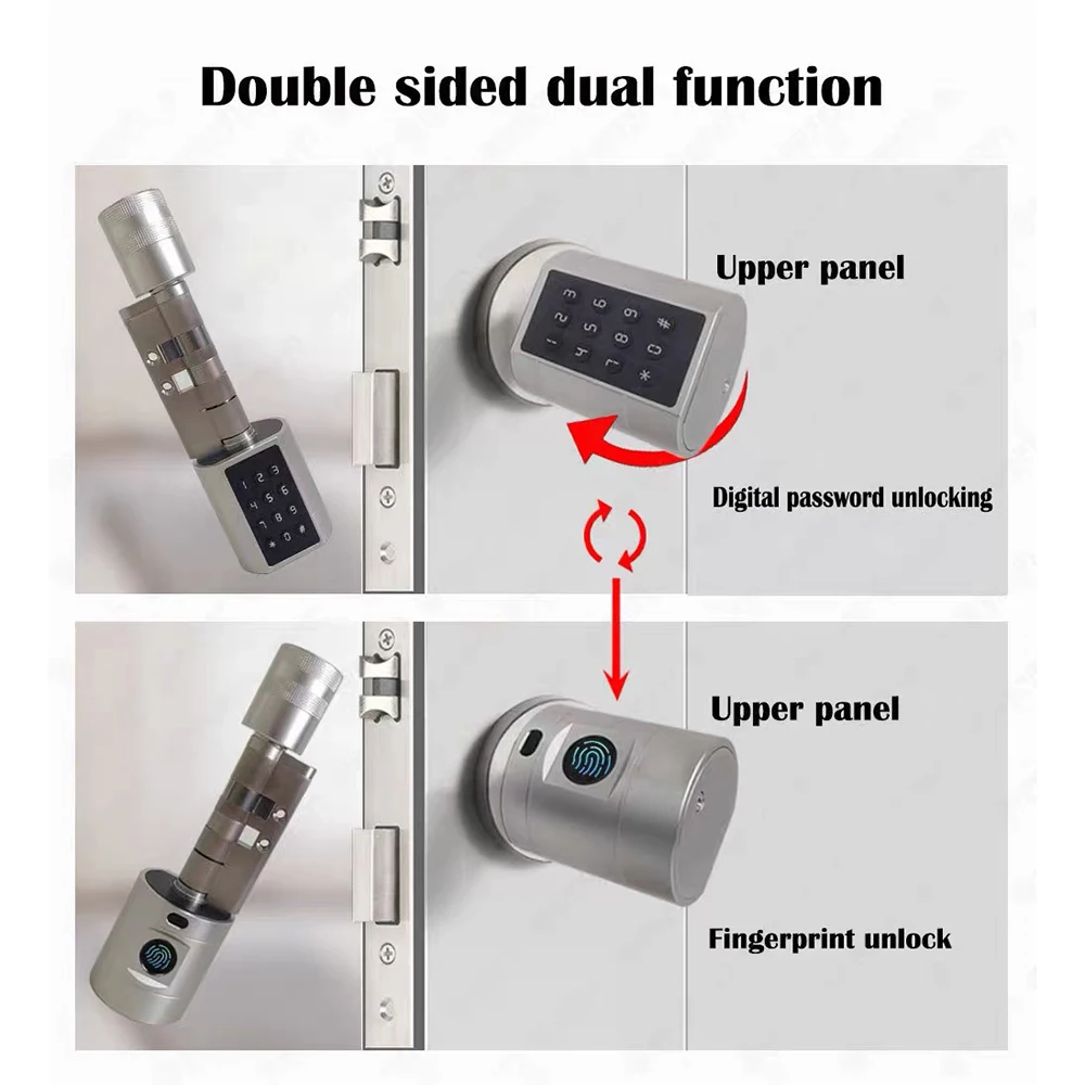 Smart Door Lock, Euro Door Smart Cylinder Lock, Electronic Locks Applicable to Wooden Iron Security Door (Black)