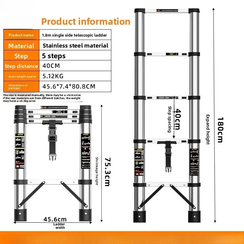 Multi Function Portable  Stainless Steel Telescoping Ladder Ladder Thickened Step Ladder Household Indoor Folding Ladder
