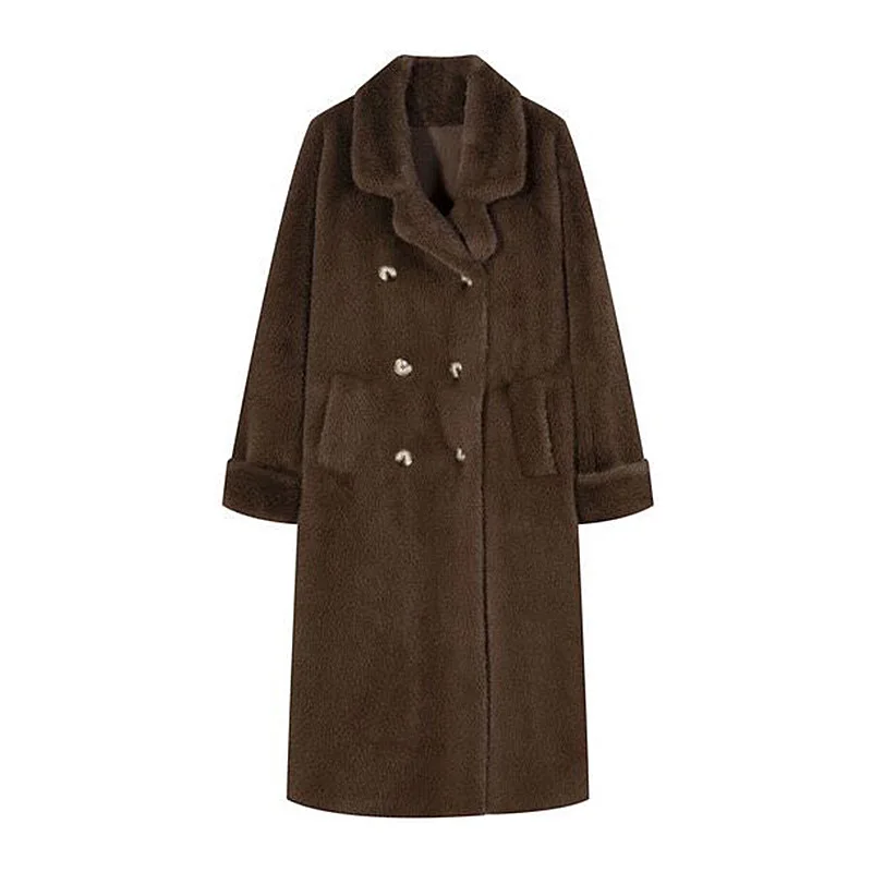 2025 ฤดูใบไม้ร่วงและฤดูหนาวหนายาวชุดเลียนแบบ Mink fur Coat ขนสัตว์แบบบูรณาการเป็นมิตรกับสิ่งแวดล้อมเสื้อขนสัตว์สําหรับสตรี