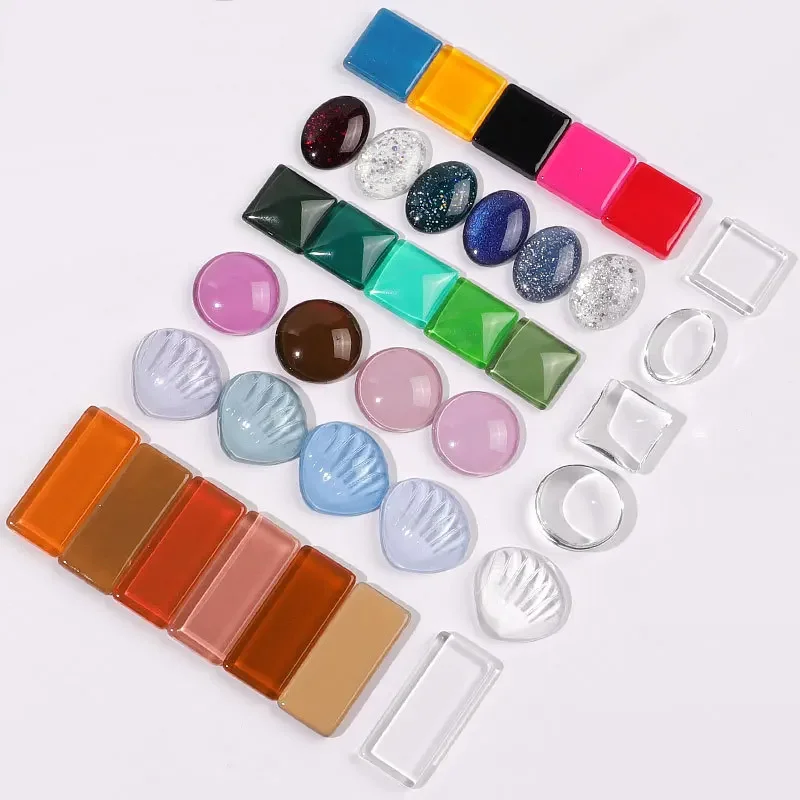 

10Pcs Transparent Glass Nail Color Cards Japanese Style Oval Gel Polish Display Stands for Nail Art Salon Accessories