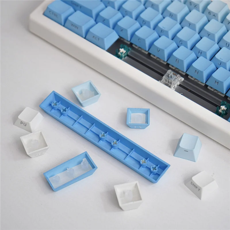 Frost Blue Dip Dyeing Gradient Doubleshot Side Light Transmission Keycaps PBT OEM Profile High CharacterFor Mechanical Keyboard