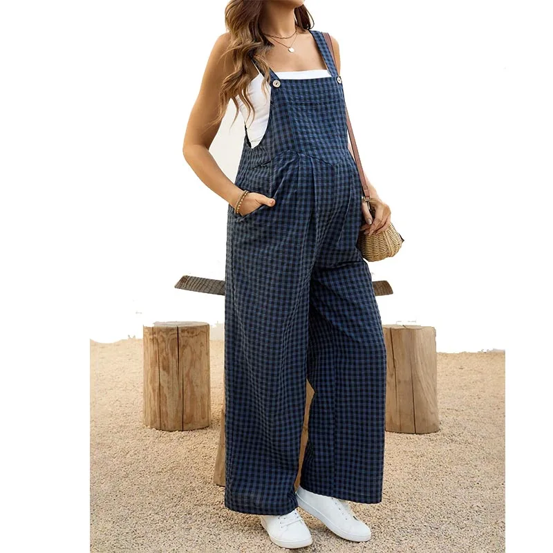 

Комбинезон для беременных весна-лето, повседневный, в клетку, свободного кроя