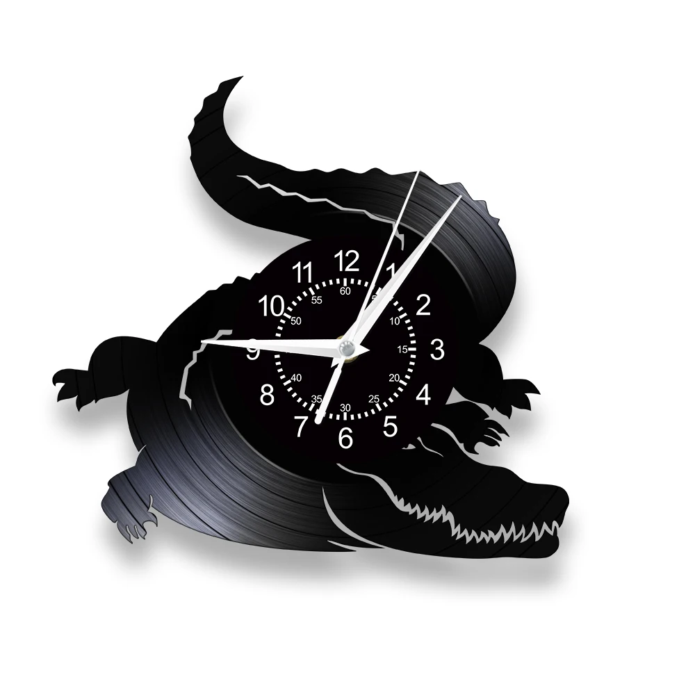 Crocodile Silhouette Wall Clock Tropical Wildlife Alligator Animal Wall Watch With LED Illumination Vinyl Art-Wall Decor Artwork