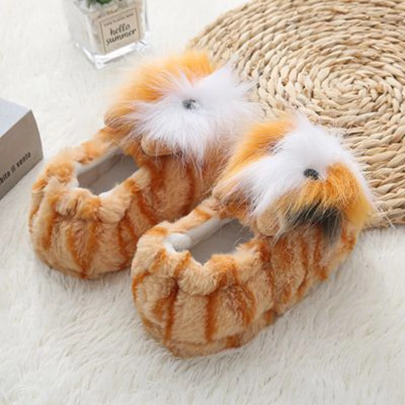 New Toddler Girl Slippers for Boys Winter Baby Loafers Plush Warm Cartoon Cat Rubber Sole Children Home Shoes Kid House Footwear