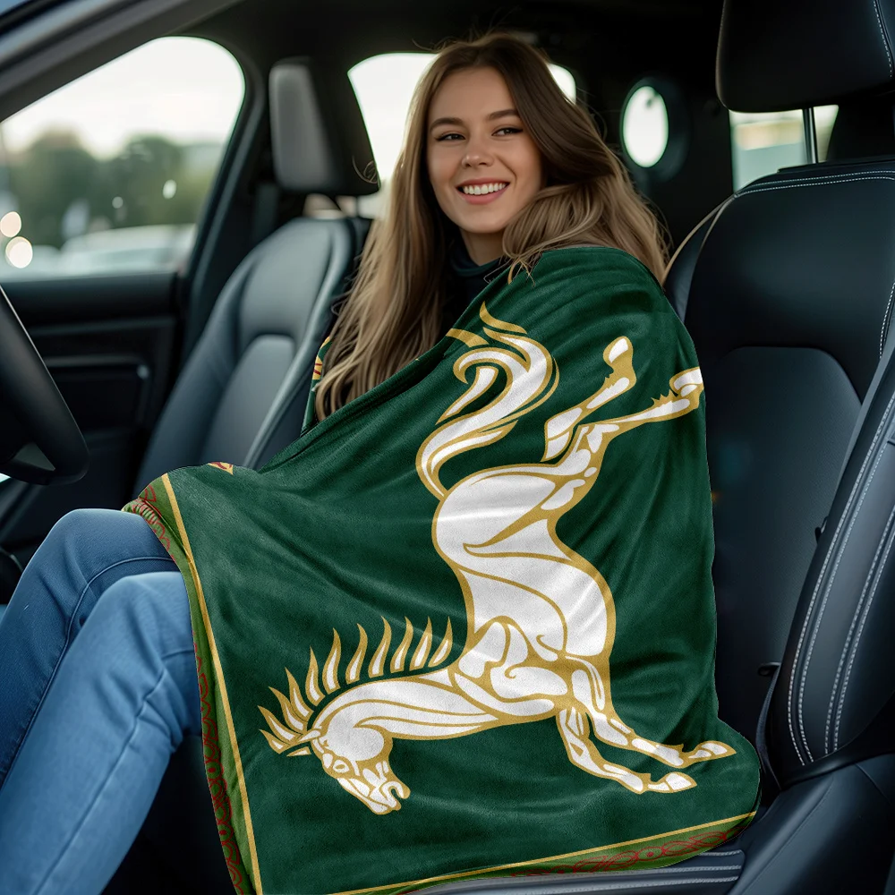 1pc Lord of The Rings Rohan Horse Flannel Blanket,2D Medieval Flag Print Throw,All Season Soft Fleece Blanket for Bedroom,Living view 3