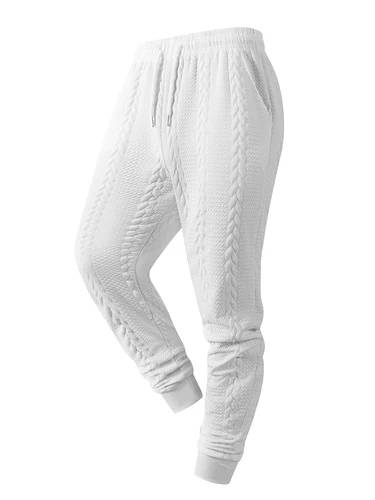 Imagen 2 del producto Pantalones informales con textura para hombre, pantalones de chándal tejidos de Jacquard con textura geométrica, cordón en la cintura, pantalones deportivos cálidos para primavera y otoño