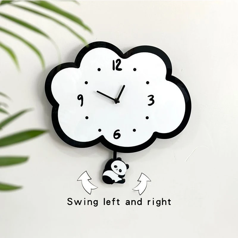 Cloud Panda Wall Clock, Creative Personality, Swinging Cartoon, Simple Clock, Suitable for Living Room, Bedroom, Modern Clocks