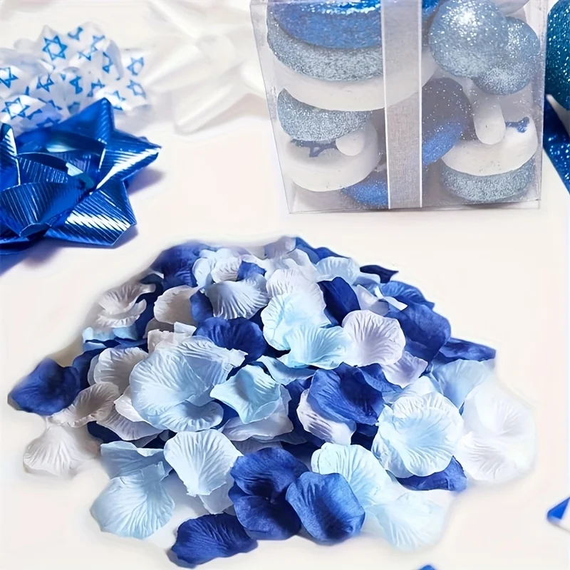 300/900/1500pcs Mixed Blue White Artificial Rose Petals | Fabric Flower Girl Scatter for Wedding Aisle Decoration