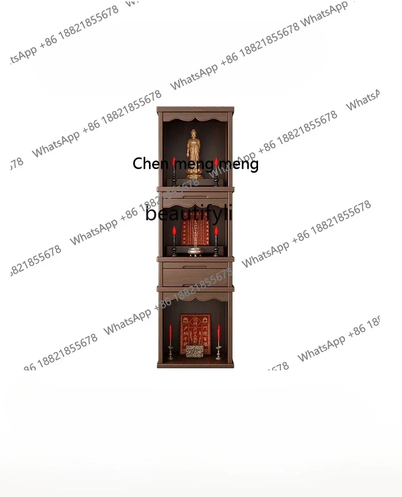 z183   Solid Wood Household Black Walnut Three-Layer Buddha Shrine Altar New Chinese Simple Guanyin God of Wealth Earth God S