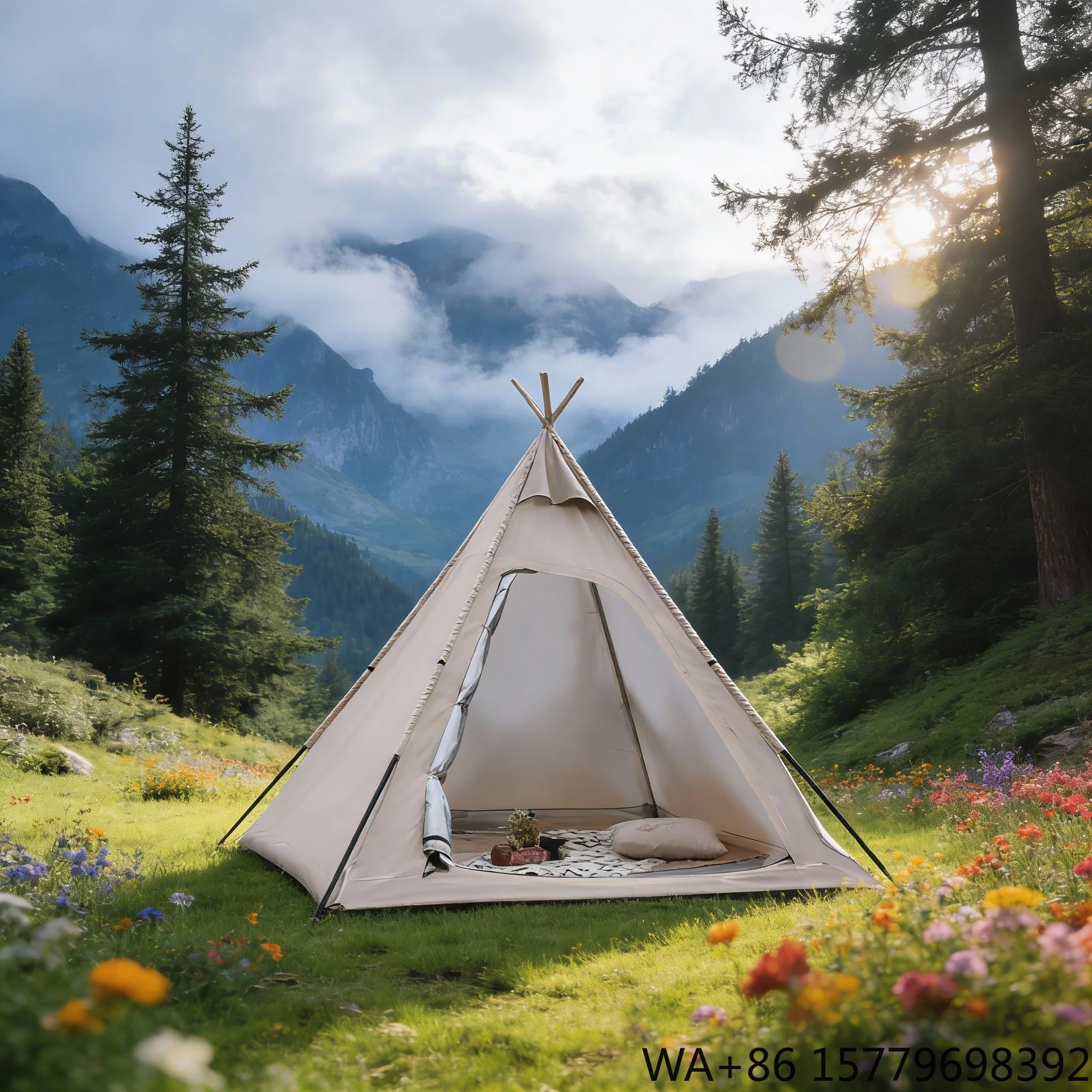 Factory Direct Wholesale Double Layer Waterproof Sunprotect Beach Teepee Pyramid Tent Breathable Mesh Carry Bag for Outdoor