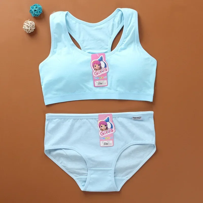 Girls Bra and Panty Sets Teenage Girls Cotton Padded Training Bra+Panties Kids Sports Bra 8-14Years