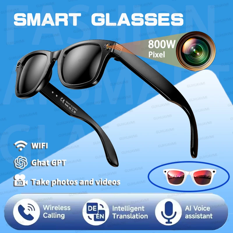 

2025 New AI Smart Glasses 800w Pixel 4K UHD Camera Recording Noise Reduction Ai Recognition Translation Anti Blue Light Glasses