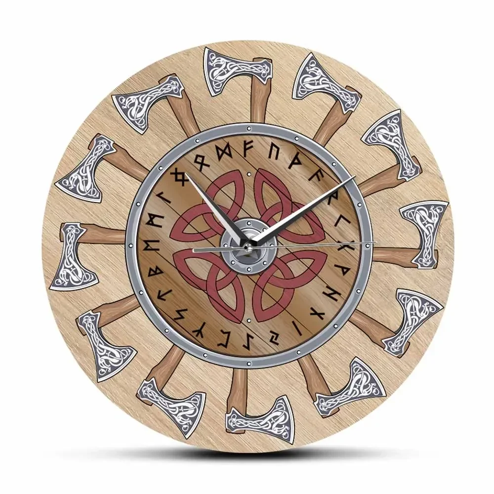 Viking Battle Axes In Circle Contemporary Wall Clock Medieval Home Decor Nodic Artwork Silent Sweep Wall Watch Groomsmen Gift