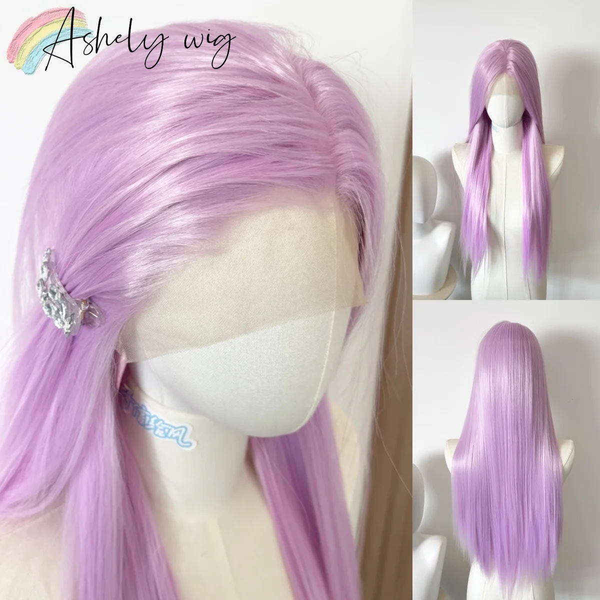 Purple Pink Wig for Women 13*4 Lavender Lace Front Wig 24inch Long Straight Hair Wig Synthetic Lace Wigs High Quality Cosplay