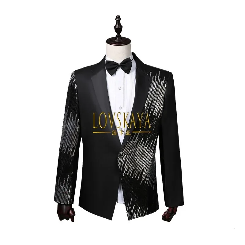 Sequin suit stage gradient men's performance suit jacket Lightning host emcee singer top