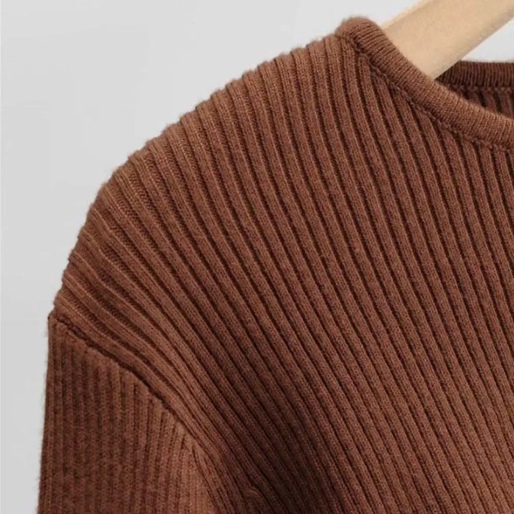 

Slim Knit Long Sleeve Crop Top Solid Color Harajuku Cropped Sweaters Pullovers Spicy Girl Style Streetwear