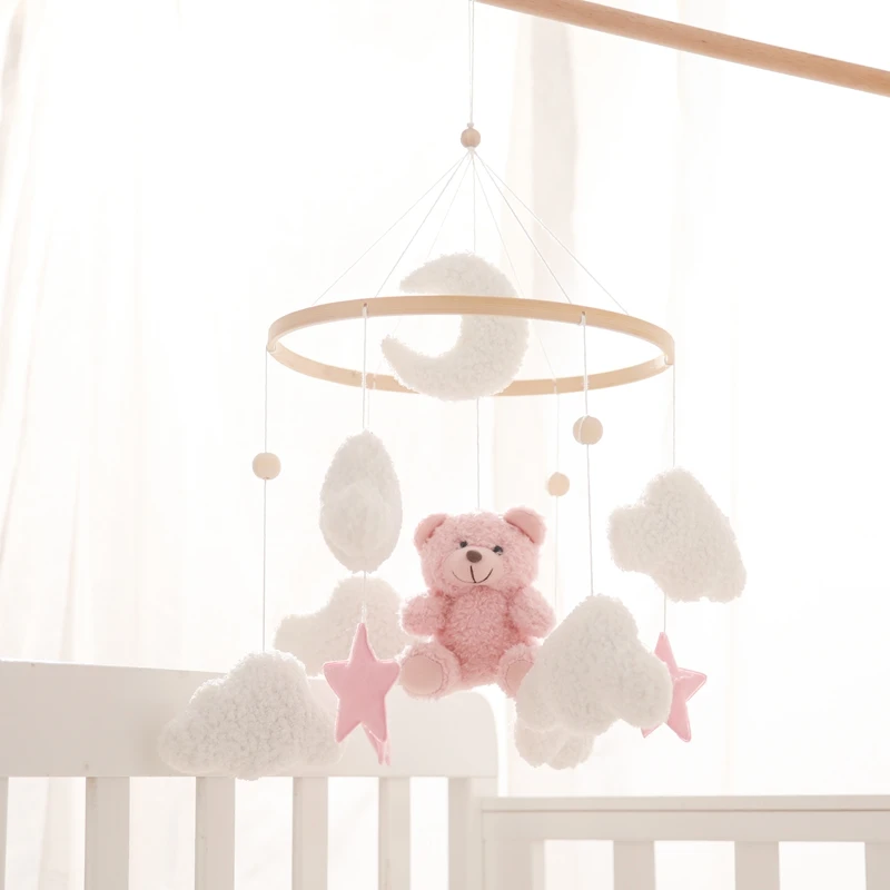 Baby Krippe Mobile Rassel Spielzeug Für 0-12 Monate Cartoon Filz Wald Tier Bett Glocke Hängen Holz Halterung Mobile newbaby Rassel Spielzeug – Detail 28