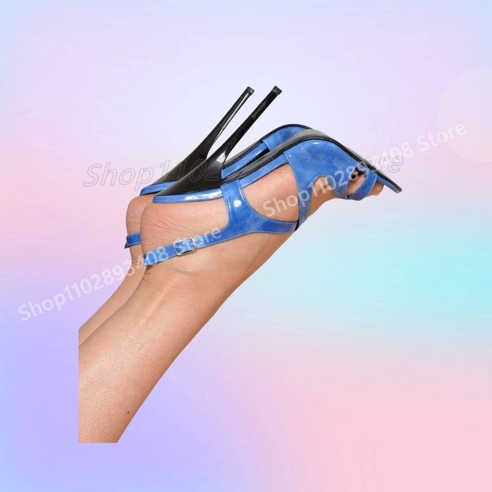 

Hot Blue Hollow Design Sexy Sandals Pointy Back Slingback Stiletto High Heel Party Sexy Women Shoes 2025 New Summer Para Mujere