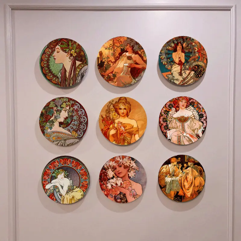 European style character illustration ceramic hanging plate,retro art decoration plate,living room entrance gallery wall decor