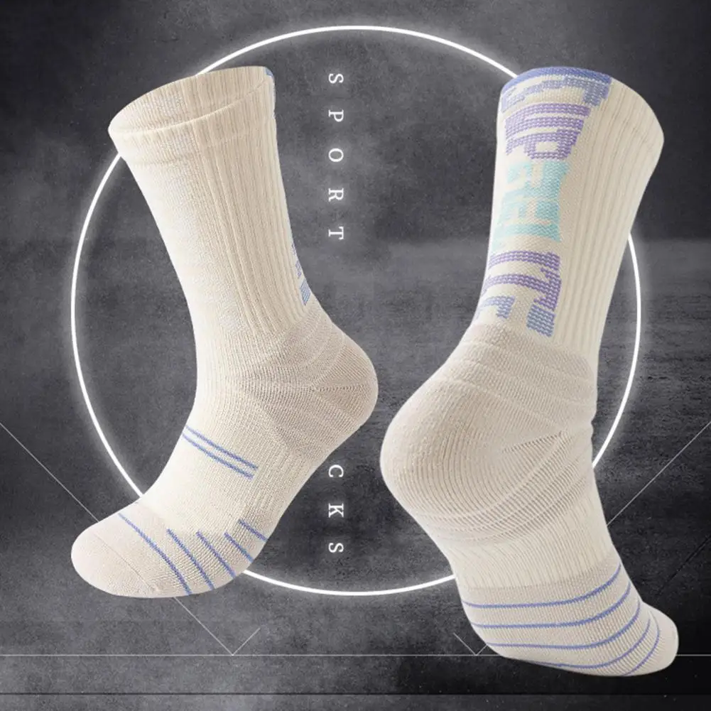 

1 Pair Basketball Socks Comfortable Wear-resistant Alphabet Printed Mid-Tube Soft Socks Foot Protector Non-slip Outdoor Sport Cy