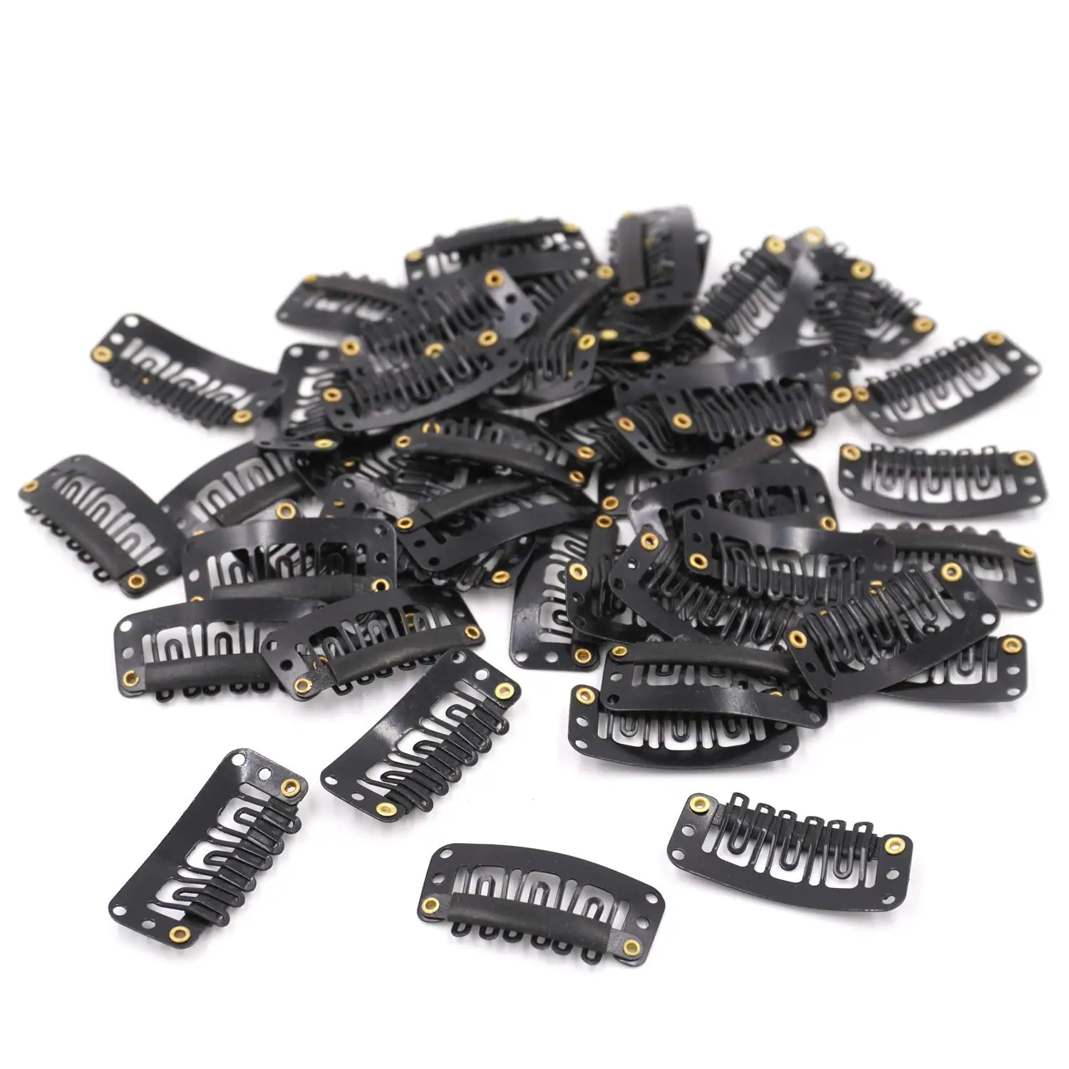 50PCS 6-Teeth U-Shape 32mm Hairpieces Snap Clips for Hair Extensions Making Wig Accessories