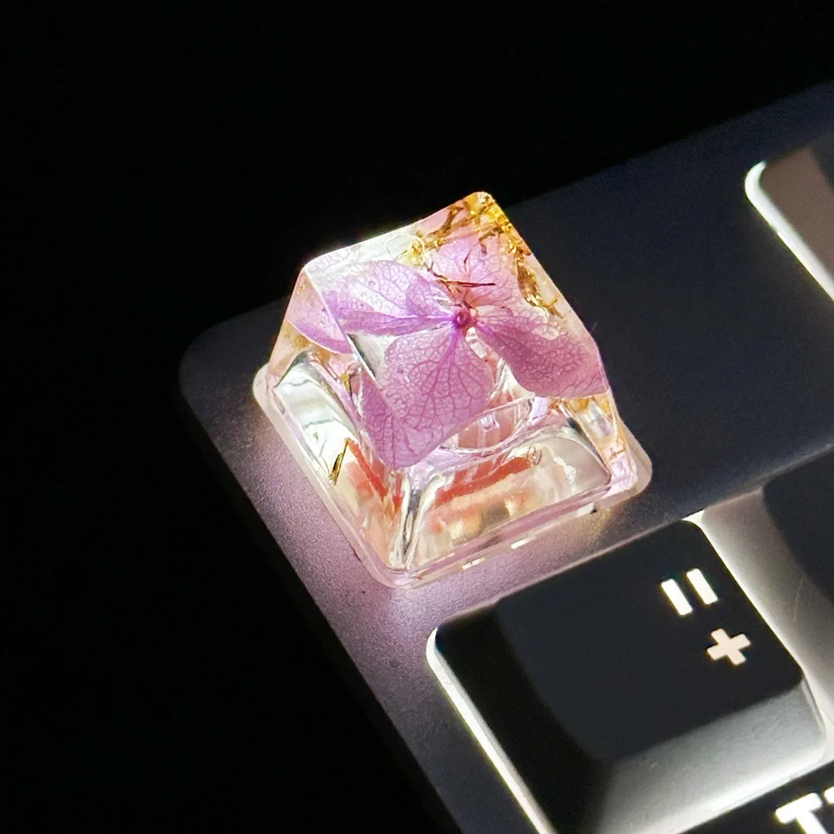 Original Drop Glue Gold Foil Paper Transparent Flower Keycap Eternal Hydrangea True Flower Keycaps for DIY Mechanical Keyboard