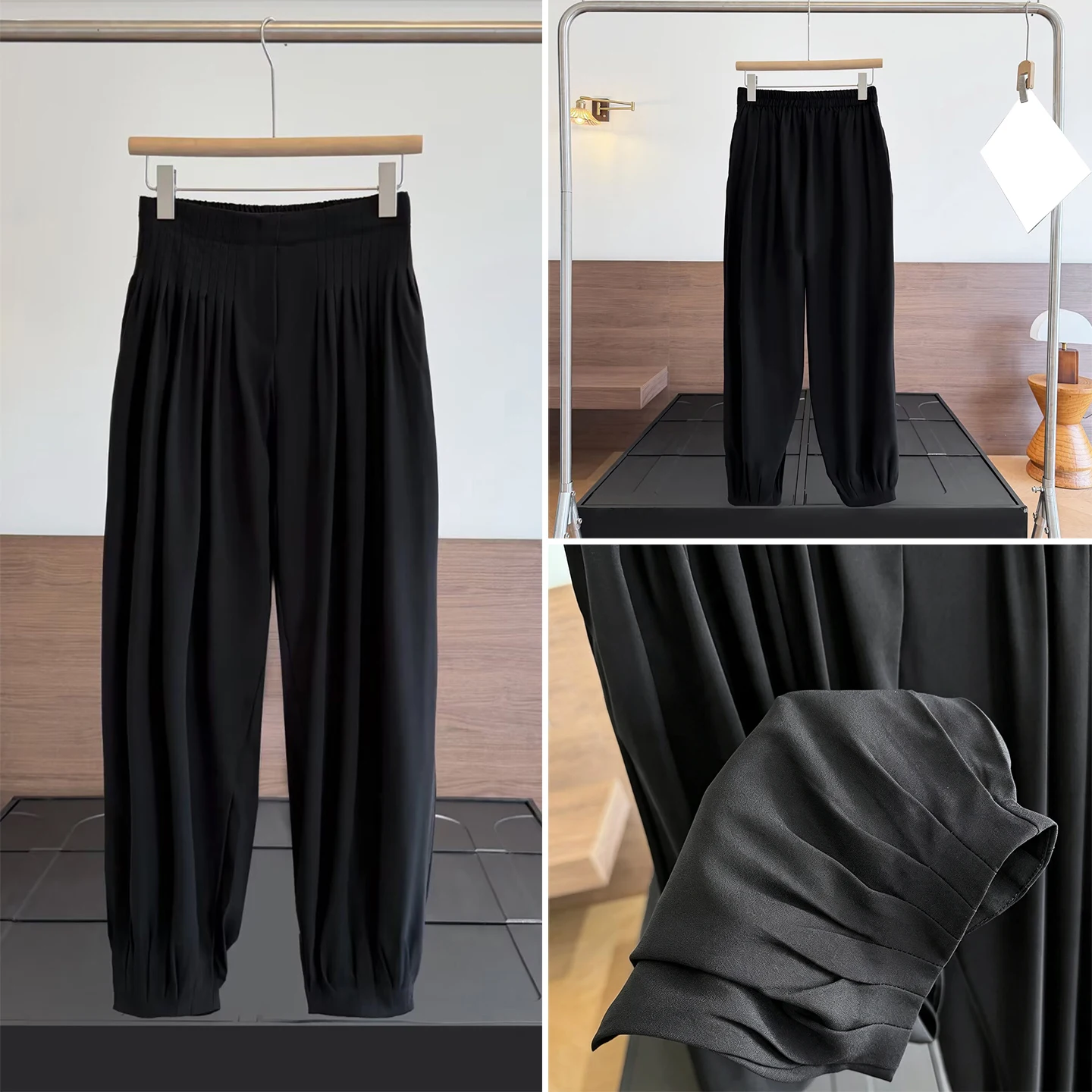 Women's Casual Style Pleated Long Pants Black Fashionable Autumn Wear Zadata Brand Slim Fit Natural Waist Other Material