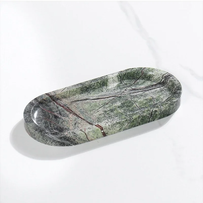 Light Luxury Marble Tray 25cm, Bathroom Vanity Organizer for Jewelry Perfume, Elegant Home Desktop Decor Gift for Couples