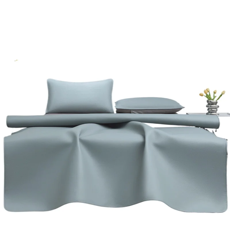 High-end exclusive solid color first-layer buffalo leather mat three-piece summer cowhide mat cool and breathable tiled mat