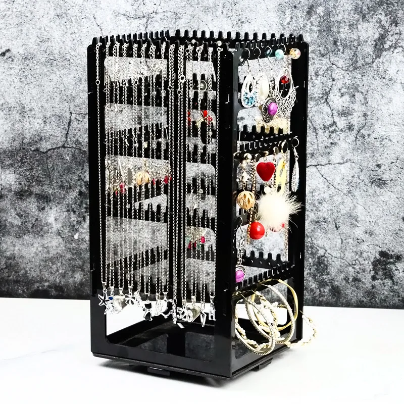 Rotating Jewelry Display Stand Earclip Earnail Earring Storage Stand Portable Earaccessory Storage Box Hanging Necklace Stand