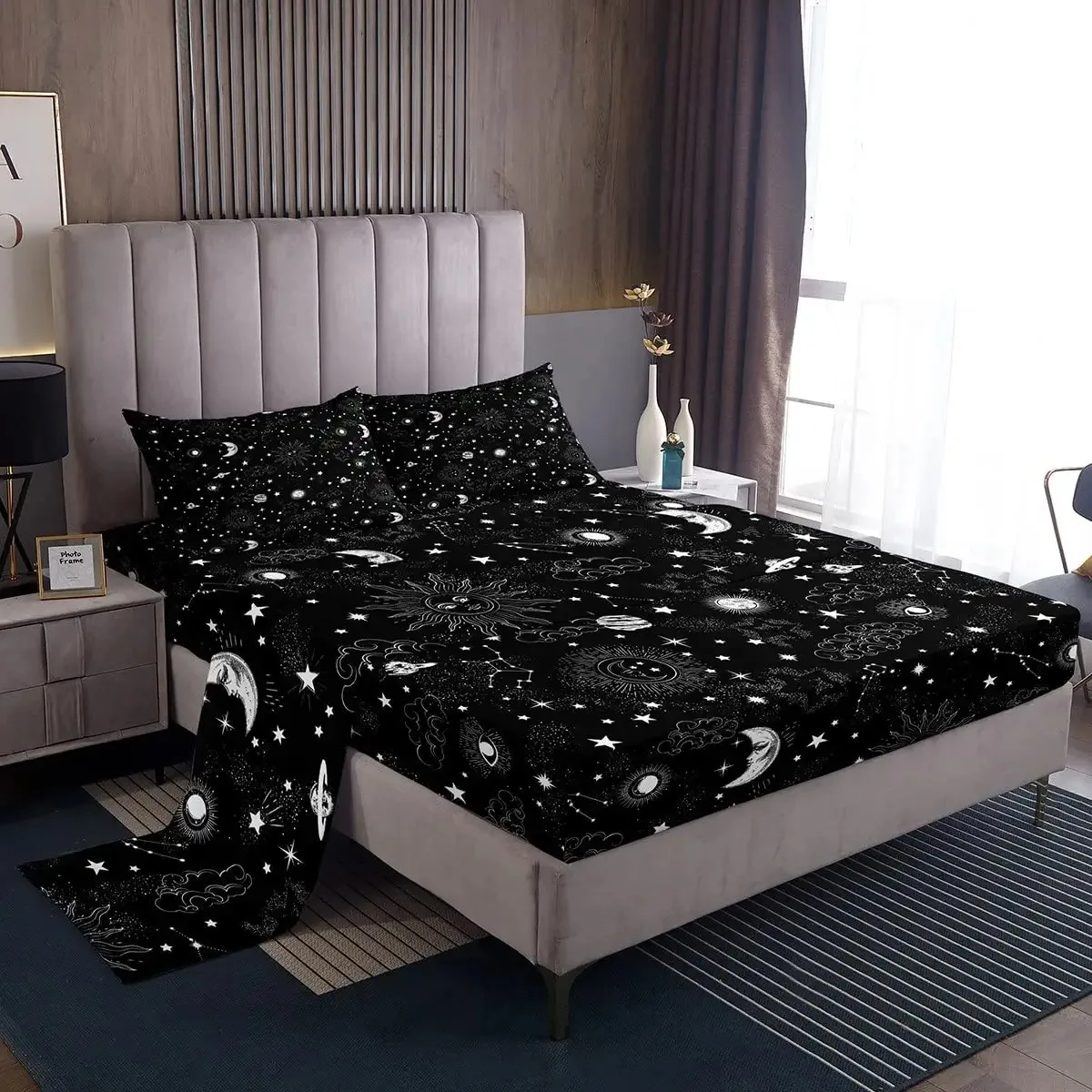 Galaxy Lakens Set Constellation Lakenset 4 Stuks Paars Universe Print Top Lakens voor Kid Mannen Vrouwen Diepe Zak hoeslakens