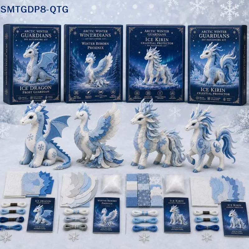 Arctic Winter Guardians DIY Patchwork Kit,3D Stuffed Animals Mythical Creature, Pre-Cut Handmade Craft Kit For Home Decor & Gift