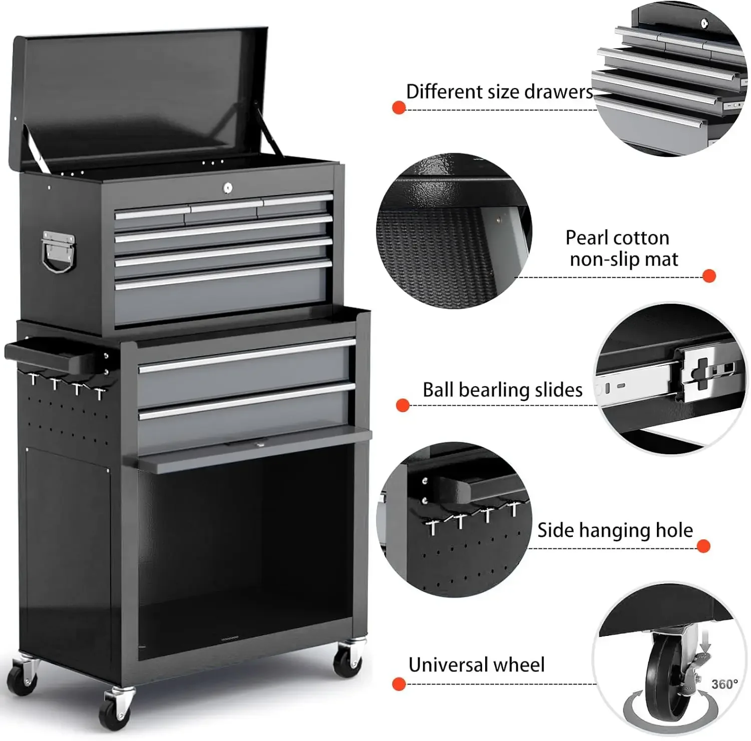 [سعر مخفض، حار بيع! ]صندوق الأدوات 8-درج |   صندوق أداة دوارة كبير مقاس 42 بوصة مع عجلات |   صندوق أدوات معدني علوي قابل للفصل |   ز