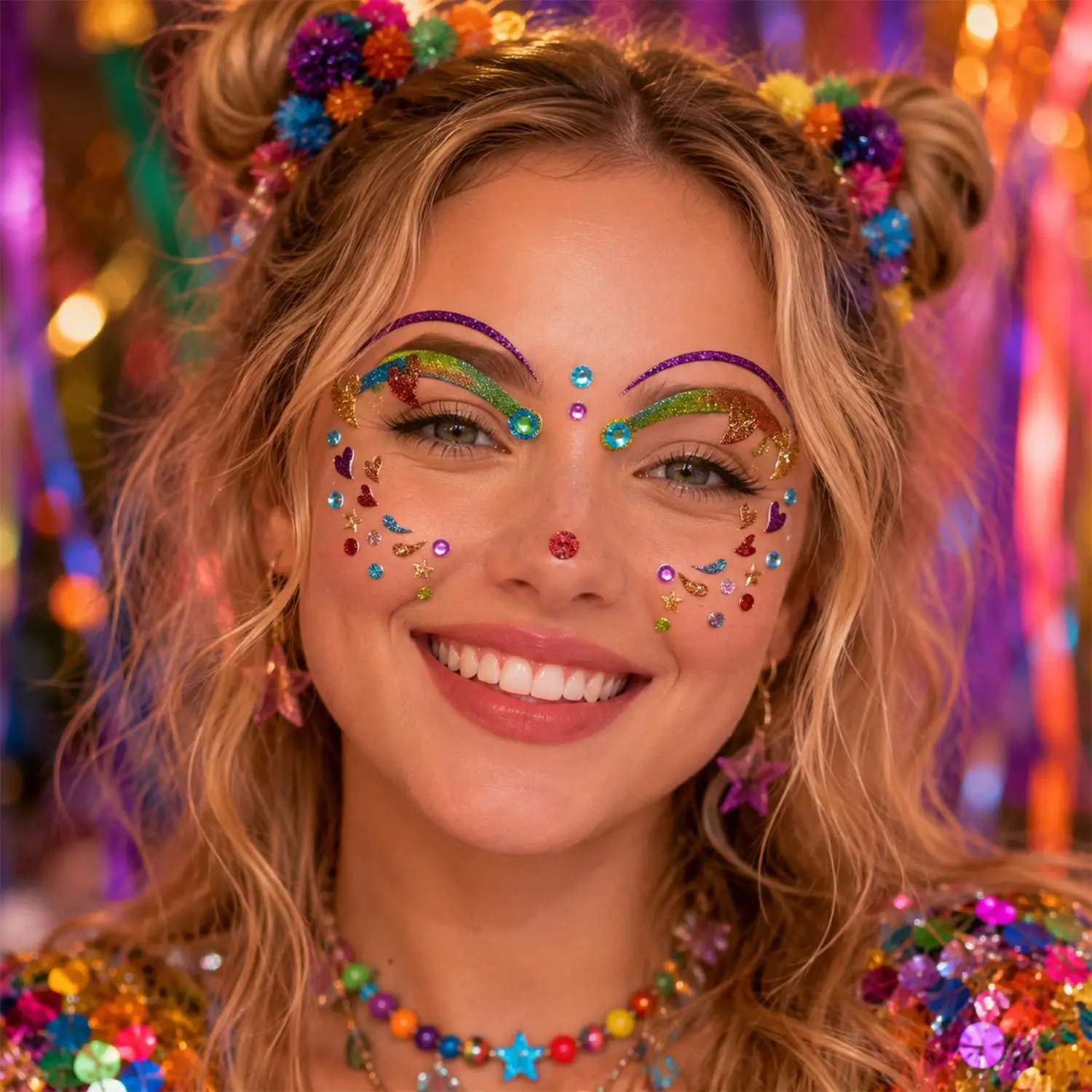 Glitter Rhinestones Face Stickers Cartoon Glitter Face Art Decor Makeup Stickers Cat Leopard Animal Cosplay Costumes Stickers