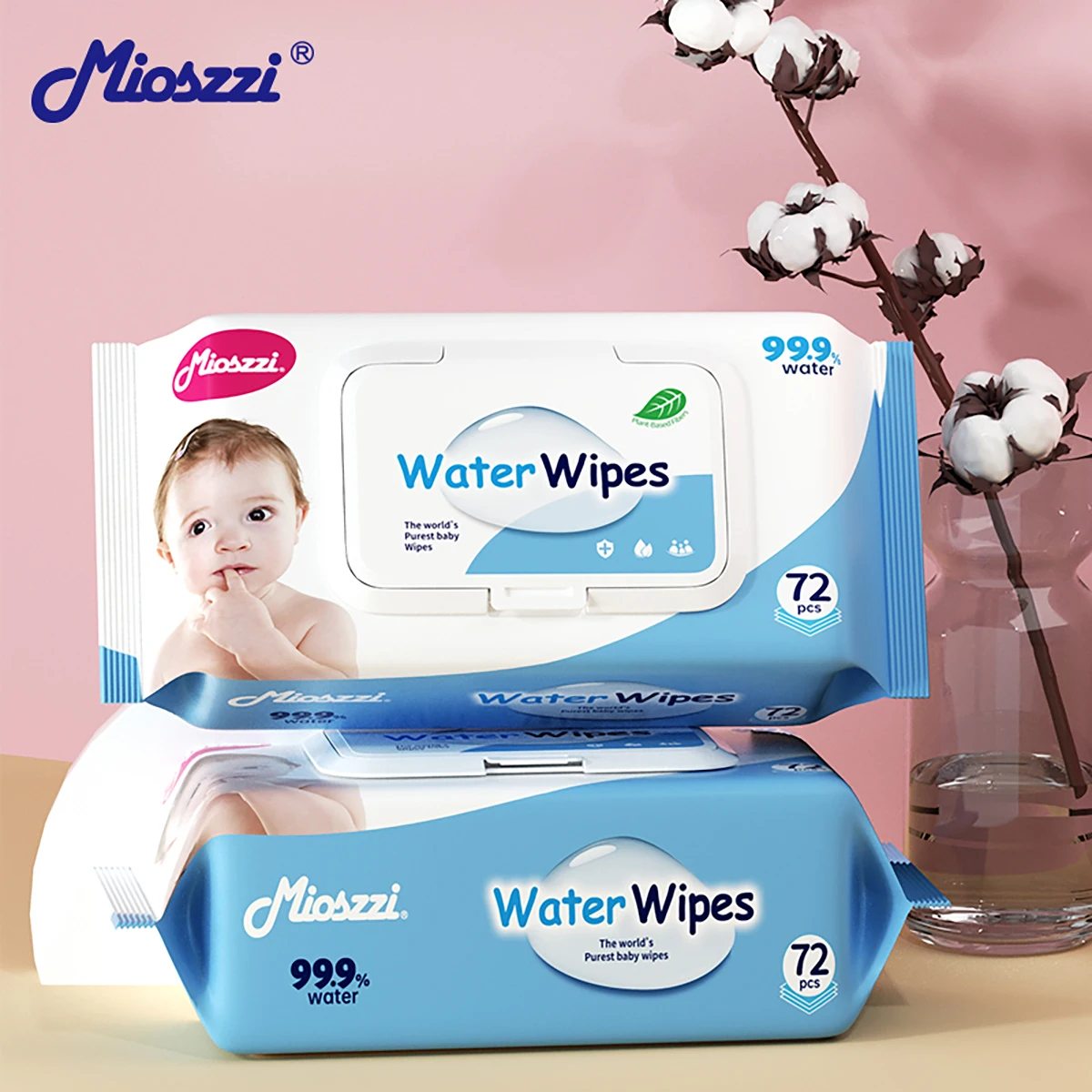 Biodegradable Water Wipes 72 Count,For Sensitive Skin,No Alcholo