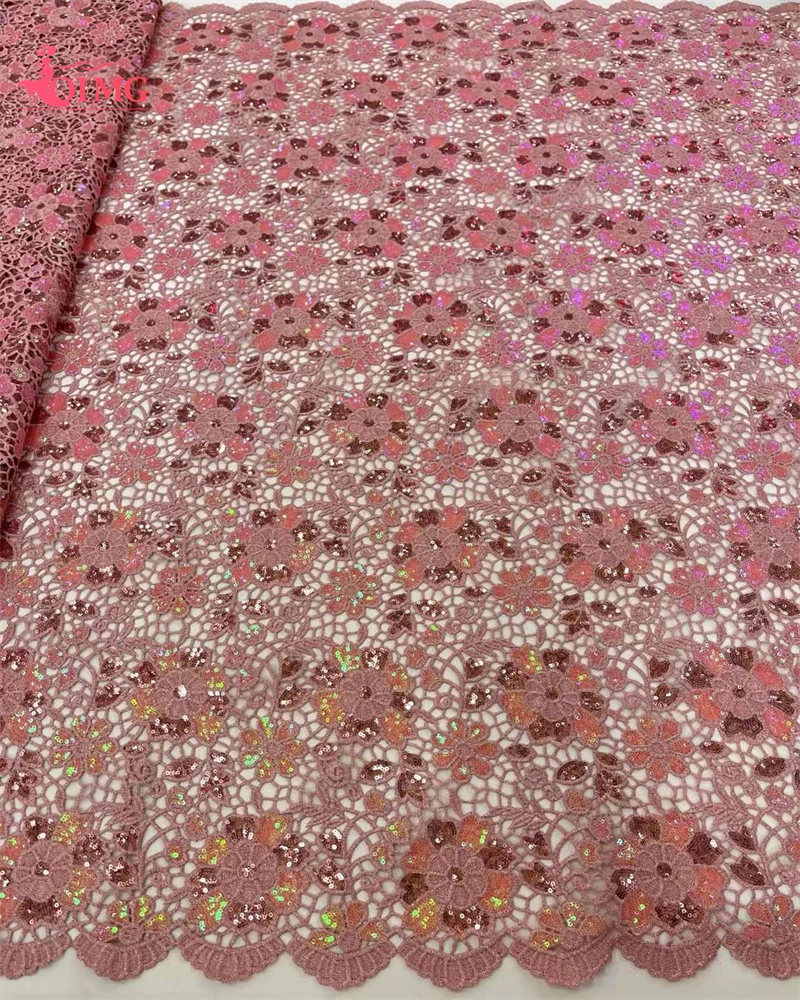 OIMG 2024 African Sequins Lace Fabrics High Quality Sequence Embroidery French Tulle Nigerian Lace Fabric for Wedding Sewing