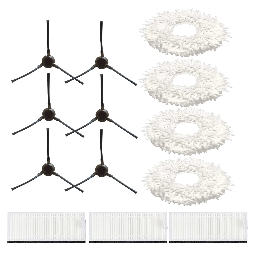 For Ecovacs For Yeedi Mop Station Cleaning Refills: 6 Anti-Tangle Side Brushes 3 HEPA Filters 4 Absorbent Pads