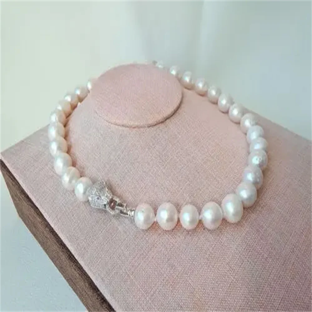 12-13mm South Sea White Cultured Baroque pearl Necklace Leopard clasp Free shipping