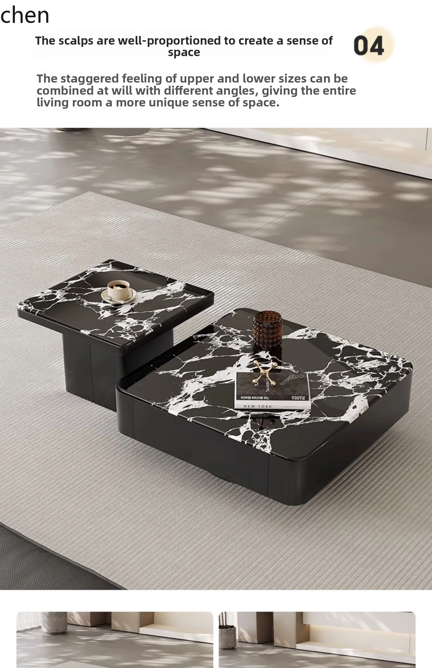 ZML Simple Style Home Living Room Small Apartment High-End Stone Coffee Table Set