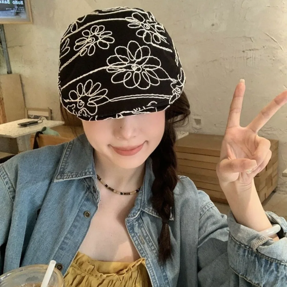 Gorra Retro de Moda con Bordado Floral, Estilo Coreano, Boina Dulce y Picante, Casual y Versátil, Sombrero Británico para Mujer